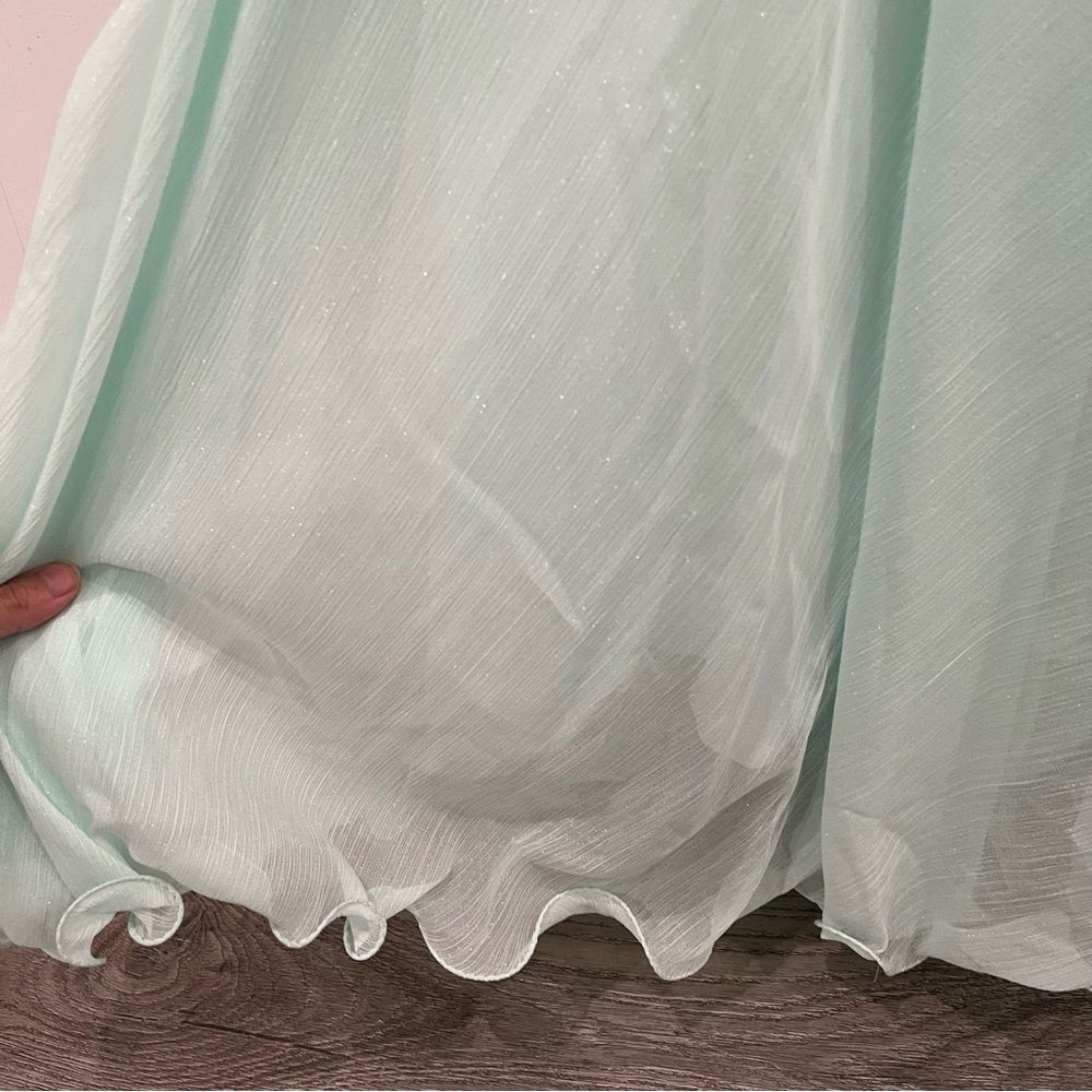 NWT Mac Duggal 49245 Mint Light Blue Chiffon Tiered Ball Maxi Gown 4 - Picture 10 of 12